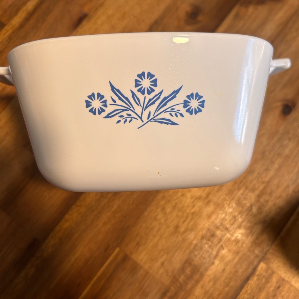 Vintage Corning Ware White Casserole Dish with Classic Blue Floral Design